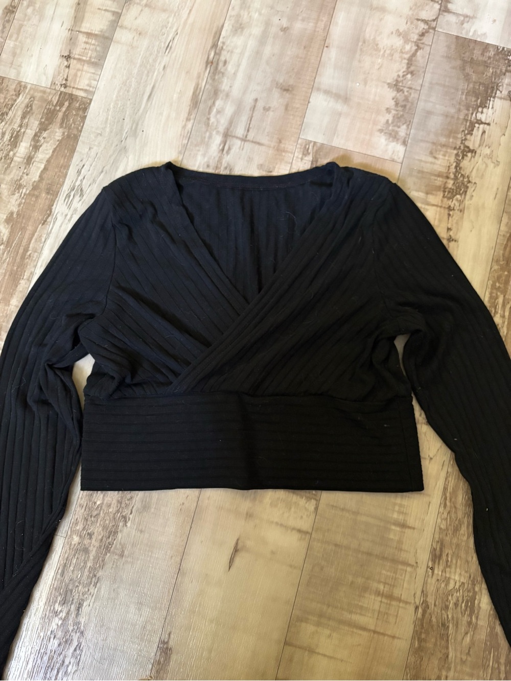 SHEIN Black Ribbed Wrap Crop Top